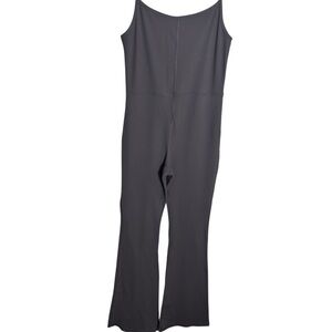 Qinsen gray flare leg scoop neck  bodycon jumpsuit romper one piece bodysuit